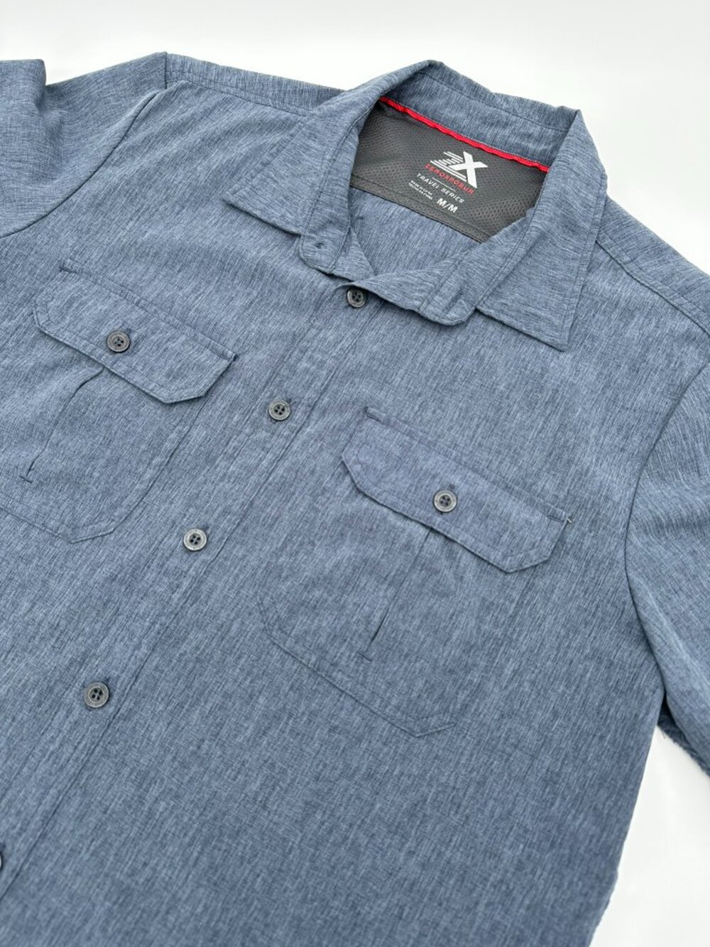 ZeroXposur Men's Travel Series Lightweight Camp Shirt, Size Medium, Heather Navy